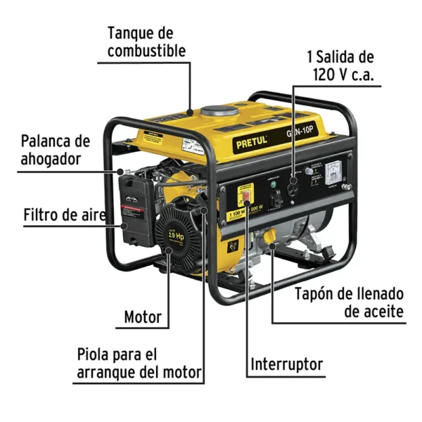 Planta Eléctrica GEN-10P Pretul a Gasolina de 2.9HP 1000W (2)