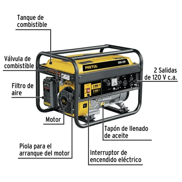 Planta Eléctrica GEN-25P Pretul a Gasolina de 6.5HP 2500W (1)