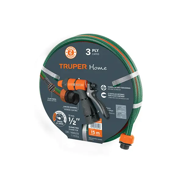 Combo Manguera Reforzada y Pistola de Riego Truper de 15m (1)