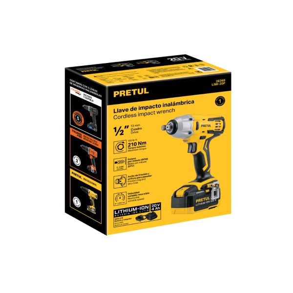 Llave de impacto inalambrica 1 y media pulgada preturl 20v 2