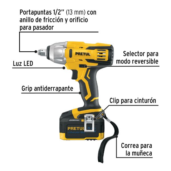 Llave de impacto inalambrica 1 y media pulgada preturl 20v 4