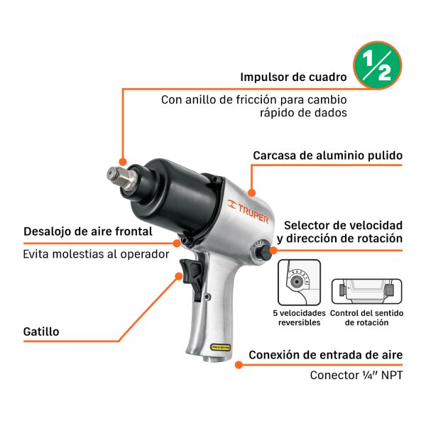 Llave de impacto neumatica de media pulgada Truper 2