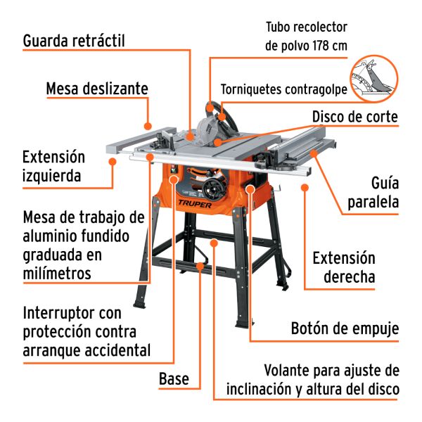 Sierra de mesa 10 pulgadas 2hp y medio Truper 3