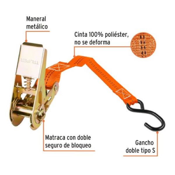 Juego de 2 sujetadores con matraca, carga máxima 408 kg 4