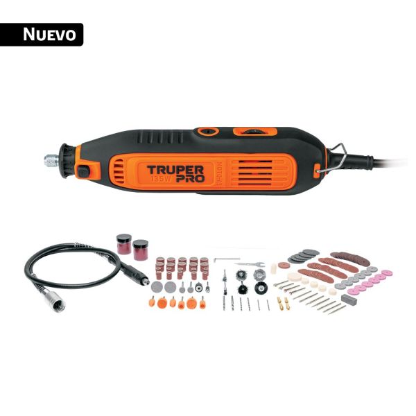 Mototool Rotativo 135W con 211 Accesorios Truper Pro 1