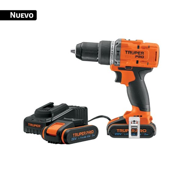 Taladro Percutor Inalámbrico un medio 20V Truper PRO con 2 Baterías y Cargador 1